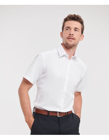 RUS-0R963M0-Mens Short Sleeve Tailored Herringbone Shirt
